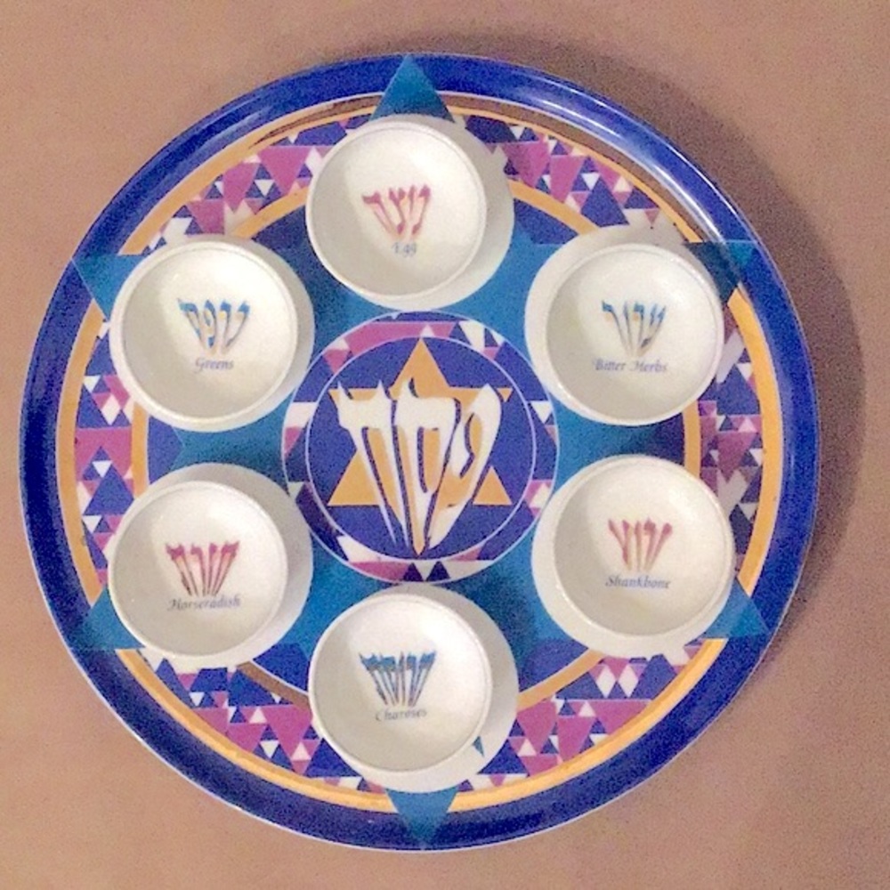 Stunning vintage Passover pink & blue Seder plate